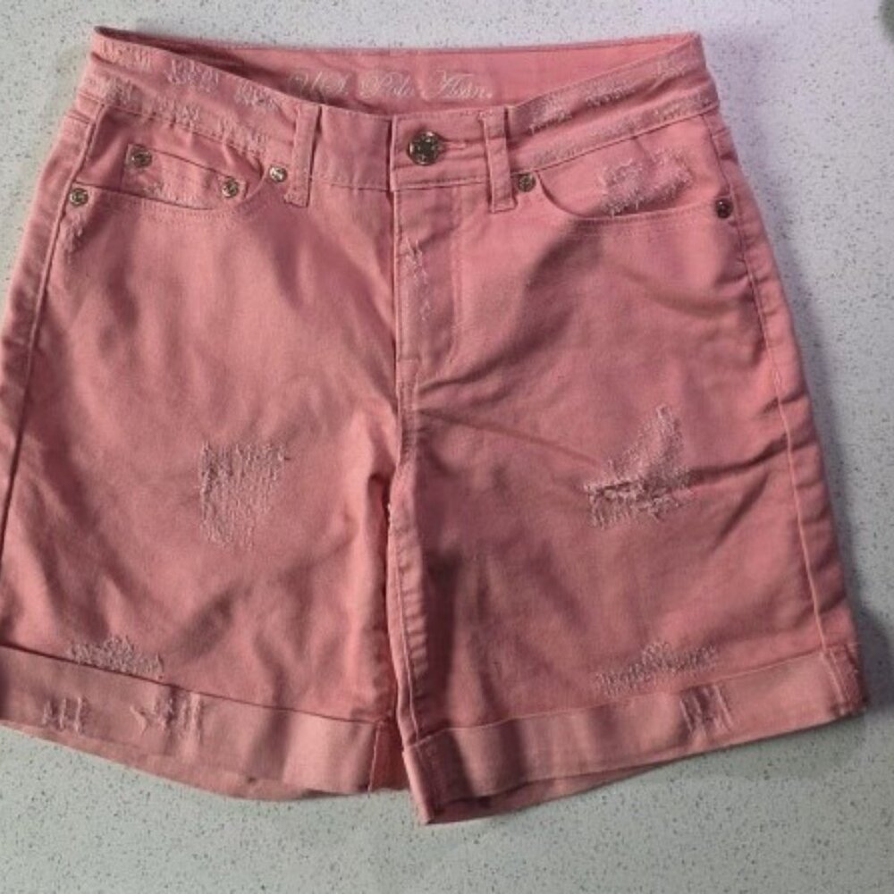 XS U.S. Polo Assn. Women's Size 2 Baby Pink Distressed Cotton Denim Cuff Shorts - Picture 5 of 8